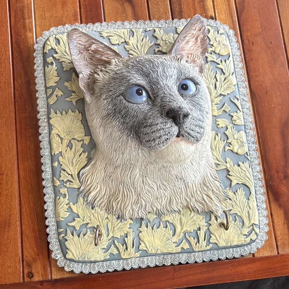 Siamese Cat Ceramic 3D Pet Portrait Animals Art Wall Hanging with Hooks